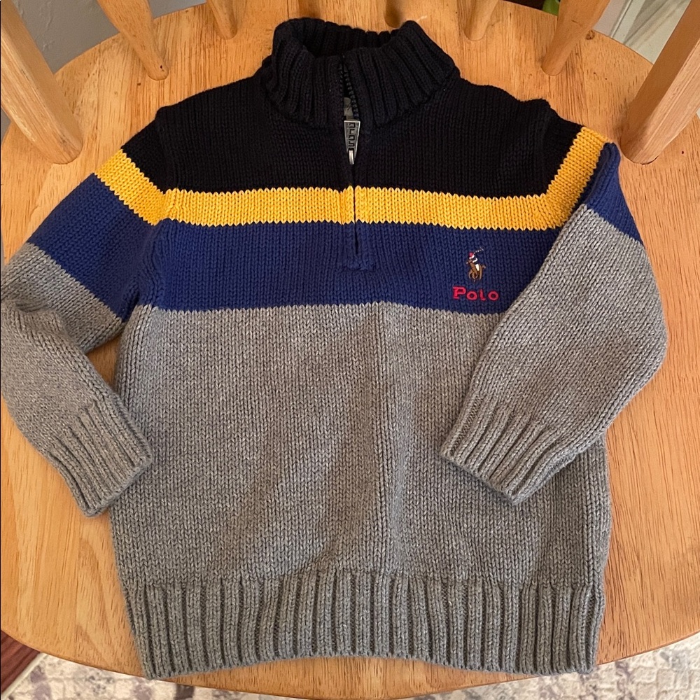 Ralph Lauren Kids' Navy and Yellow Half-Zip Sweater 24mo